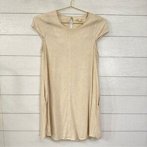 Monteau Los Angeles | Linen Rayon Beige Shift Dress – Minimalist Casual | Size M